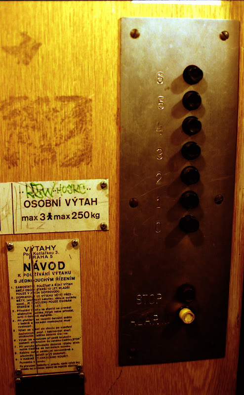Photo of a control panel in an elevator, Prague