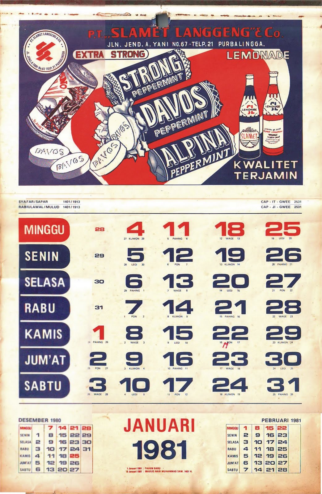 Koleksi Djadoel: Seri Kalender DAVOS Tahun 1977,1978 dan 