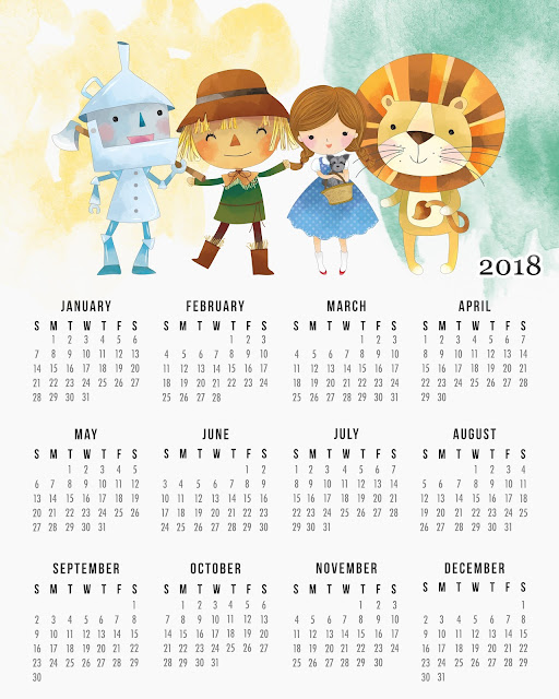 Calendário 2018 Mágico de Oz