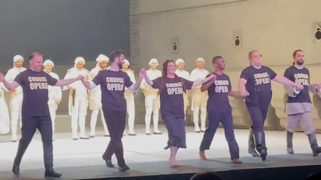 ENO soloists appear wearing ‘Choose Opera’ t-shirts. Picture: Twitter @KathyLette