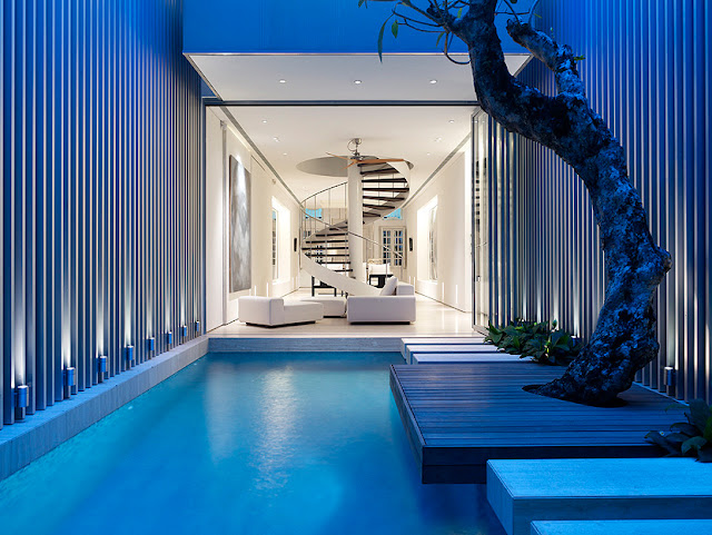 Picture of small pool area in the minimalist house on narrow plot in Singapore