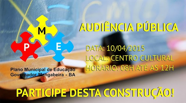Convite para a audiência pública para elaboração do Plano Municipal de Educação