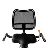 Multi-position adjustable padded seat with airflow meshflex tiltable backrest on 3G Cardio Elite RB Recumbent Bike