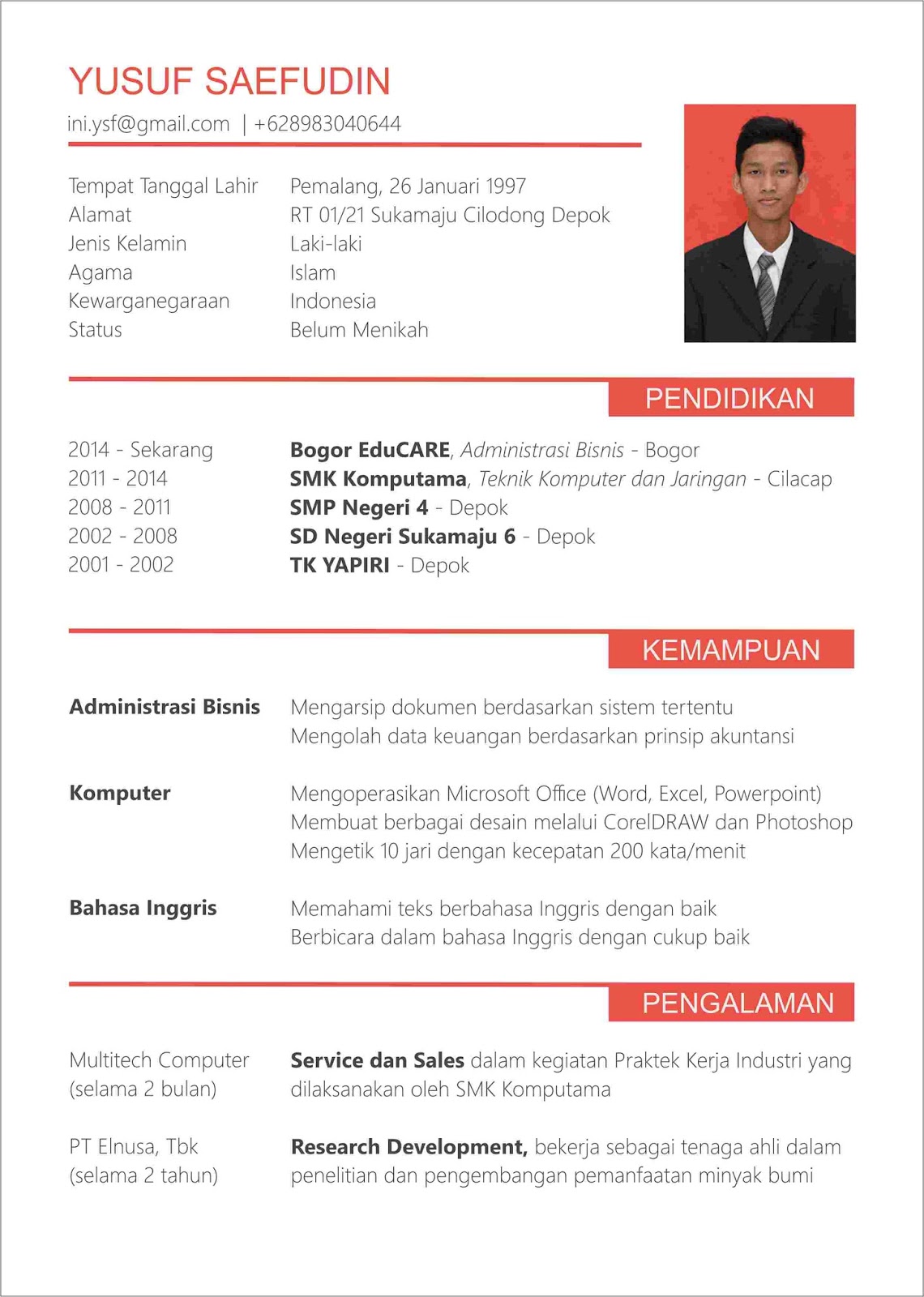 Contoh Cv Yang Menarik Dan Kreatif Dalam Bahasa Inggris 