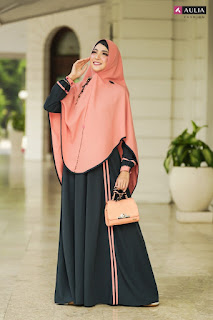 Koleksi Terbaru Aulia Fashion Set Gamis Inessa Dark Denim Baju Muslimah Syari Daily Wear