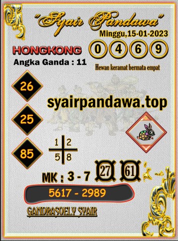 Syair Pandawa HK selasa 17-01-2023