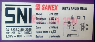 Data Teknis Motor Kipas Sanex FD 1087