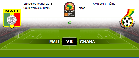  CAN 2013 - 3ème place : Suivez le match Mali vs Ghana en direct (résumé, score et buts) Le 09/02/2013 