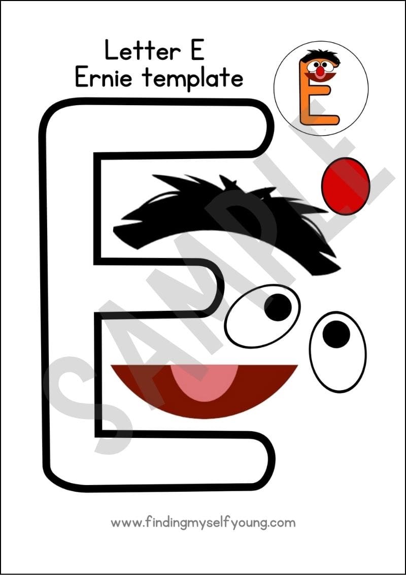 Ernie letter E craft template sample.