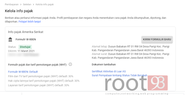 Cara Mengatur Informasi Pajak Youtube Adsense - root93