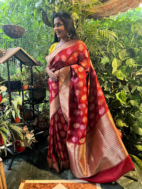 Red Tussar silk saree