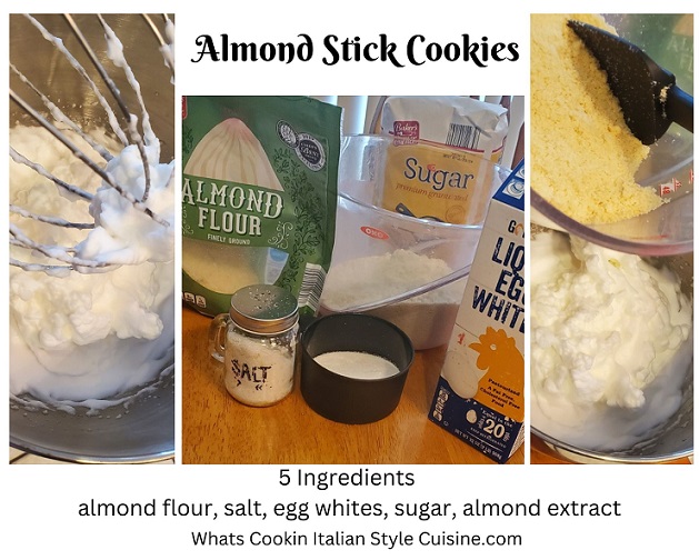 collage of ingredients on how to make almond stick Italian cookies