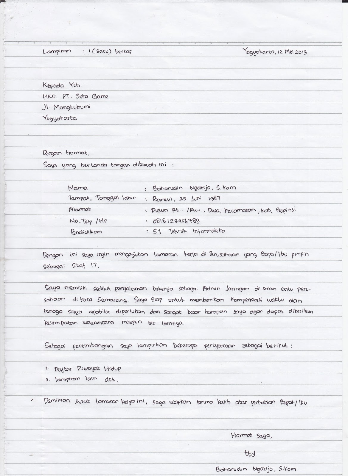 Contoh Application Letter Related Keywords - Contoh 