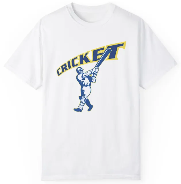 Garment Dyed Personalized Cricket T-Shirt With Graphic of a Batsman Playing Pull Shot and Text Cricket in the Background