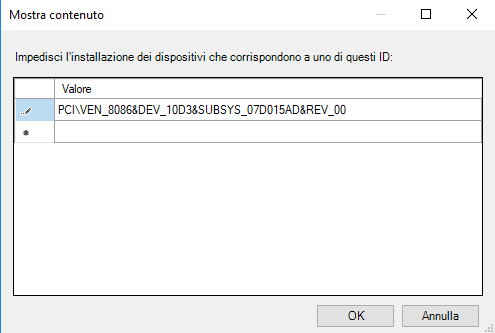 ID hardware ai quali impedire l'aggiornamento automatico dei driver