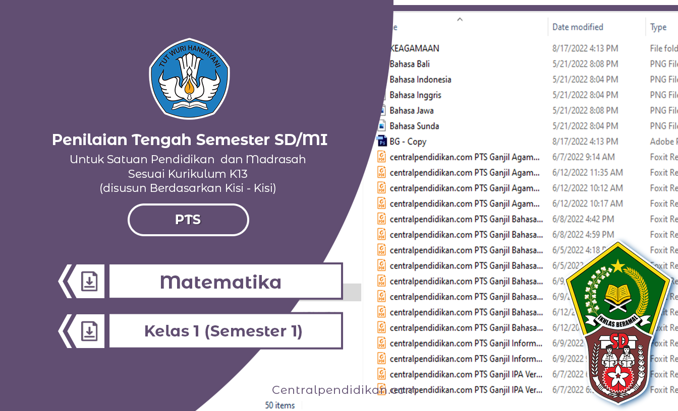 Soal & Kunci Jawaban PTS Matematika Kelas 1 SD 2022 Semester 1