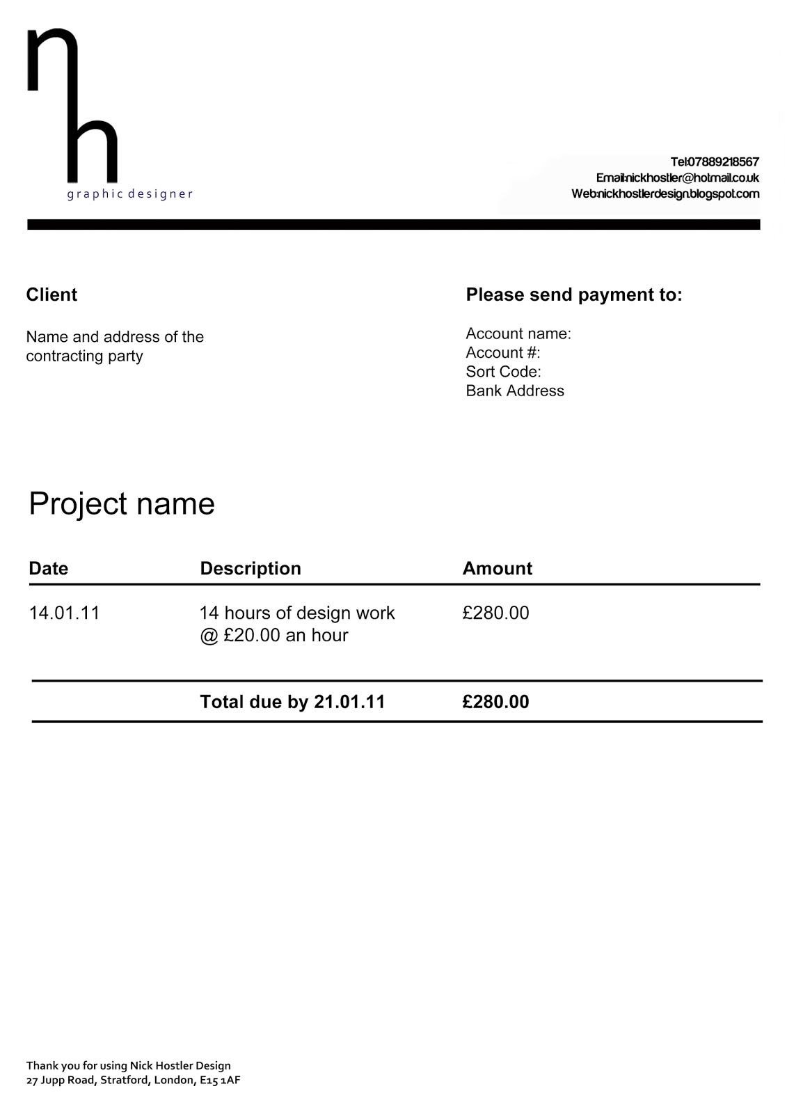 Nick Hostler: Example of Invoice for Freelance work  freelance photography