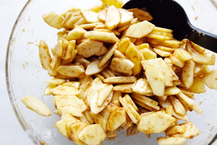 apple pie filling mixed in a bowl