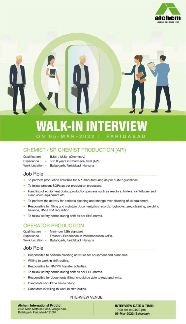 Job Availables,Alchem International Pvt Ltd Walk-In-Interview For BSc/ MSc Chemistry - Freshers/ Experienced