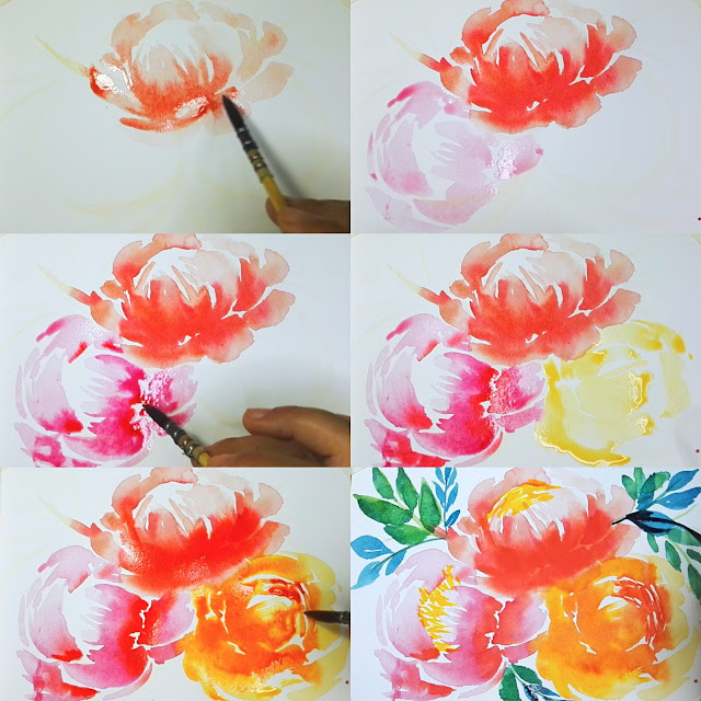 How to draw peony flowers step by step tutorial for a beginner speed paint.#watercolor flower