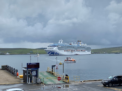 Island Princess anchored in historical buildings in Lerwick, Shetland Islands, Scotland