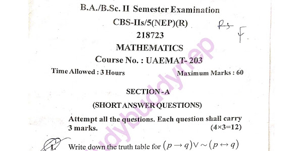 NEP 2nd semester AEC math previous year question papers University of Jammu 