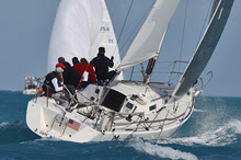 J/105 sailing upwind at Key West Race Week