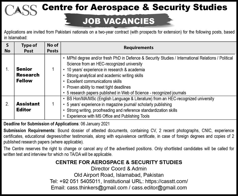 Join Pakistan Air Force PAF as Civilian Jobs 2021 Latest Advertisement For Assistant Director and Senior Research Fellow