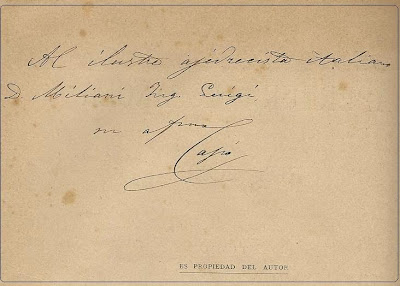 Dedicatoria de Joan Capó al ingeniero Luigi Miliani