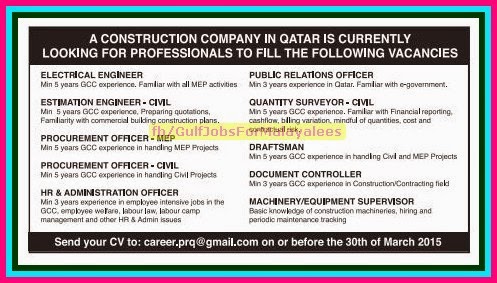 Qatar Construction company Job Vacancies