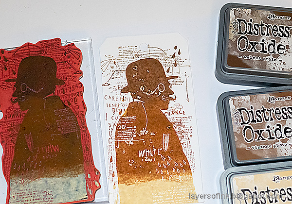 Layers of ink Sherlock Holmes Tag Tutorial by Anna-Karin Evaldsson. Ink with Distress Oxide.