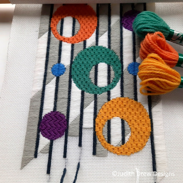 Judith Drew Designs how to make a retro style needlepoint bell pull wall hanging.