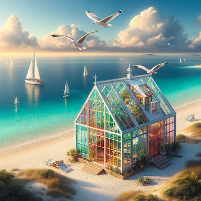 Tropic House Garden of glass on beach.