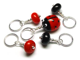 Lampwork glass ladybird (ladybug) bead stitch marker set by Laura Sparling