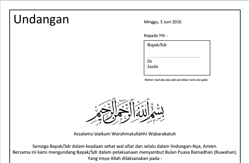 Contoh Undangan Menyambut Bulan Ramadhan - Iwan Berbagi