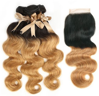  REMY HAIR丨3 BUNDLES BODY WAVE WITH 4X4 LACE CLOSURE丨OMBRE COLOR