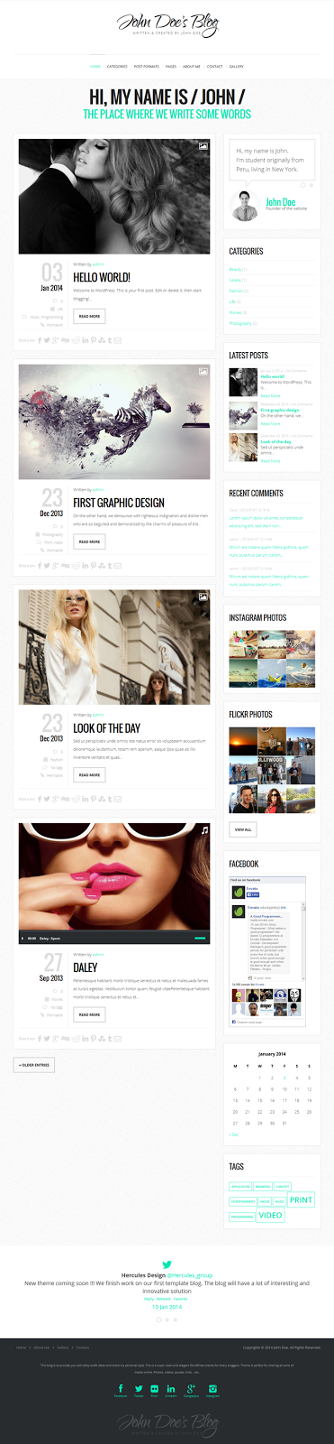 John Doe's Blog - Clean WordPress Blog Theme