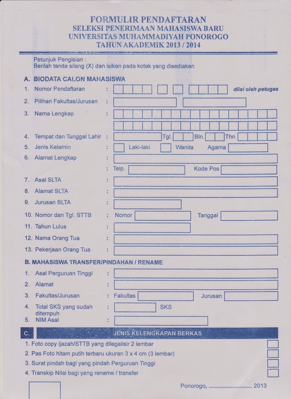 Contoh formulir pendaftaran anggota baru organisasi 