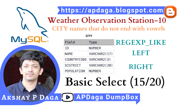 HackerRank: [Basic Select - 15/20] Weather Observation Station-10 | REGEXP_LIKE, RIGHT function in SQL