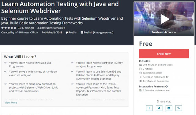 [100% Free] Learn Automation Testing with Java and Selenium Webdriver (40 Hours)