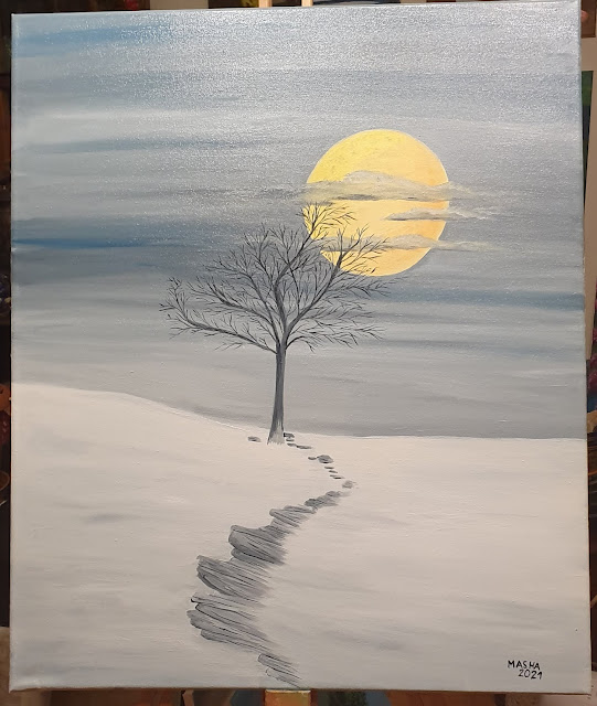 Peinture sur toile Masha Un paysage d'une nuit d'hiver