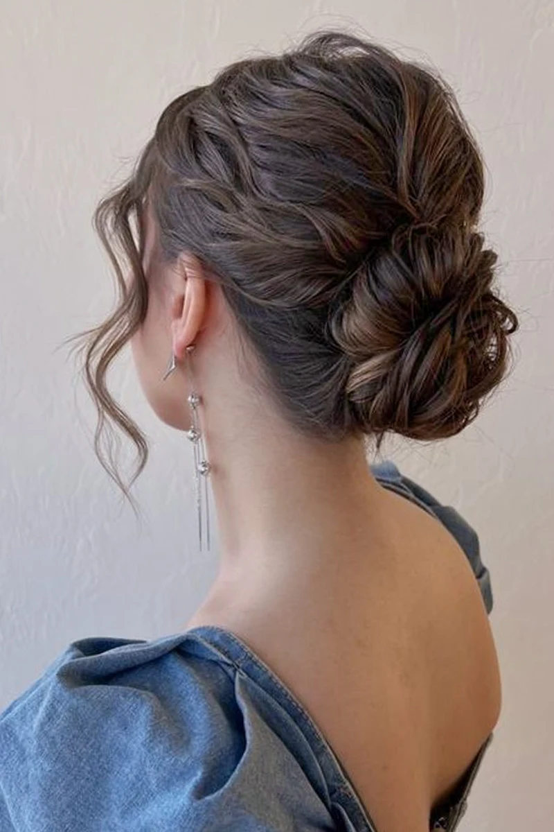 close-up of a simple prom updo on medium hair