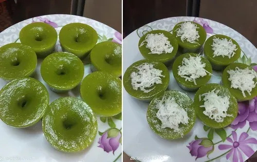 Resepi Lompang Pandan Dihidangkan Dengan Kelapa Parut