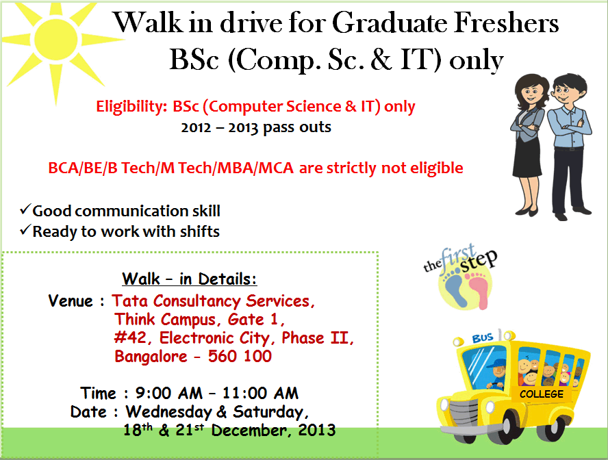 TCS Walk-in for BSC freshers @ Bangalore