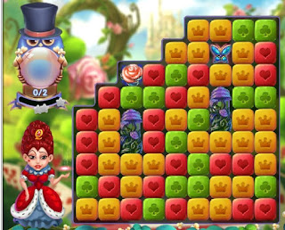 Intelly Works Wonderland Epic gameplay screen featuring red queen and colorful blocks.