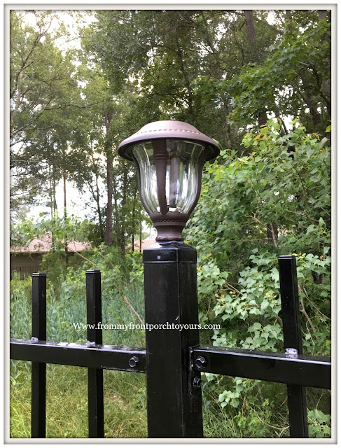 Backyard Landscape- Solar Lights-Iron Fencing-DIY-From My Front Porch To Yours