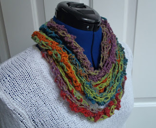 Rainbow Skinny Scarf Crocheted Cowl Infinity Multi colored Ladies Fashion NellywithWings