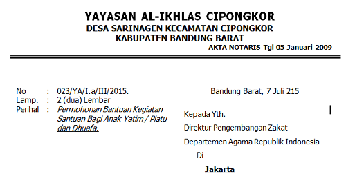Contoh Surat Permohonan Bantuan Kegiatan Sosial Kumpulan