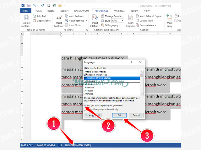 Hilangkan garis merah di word dengan cepat