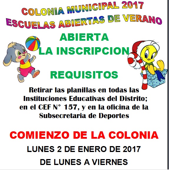 El 2 de Enero comienza la Colonia de Vacaciones ¿Ya estas inscripto?